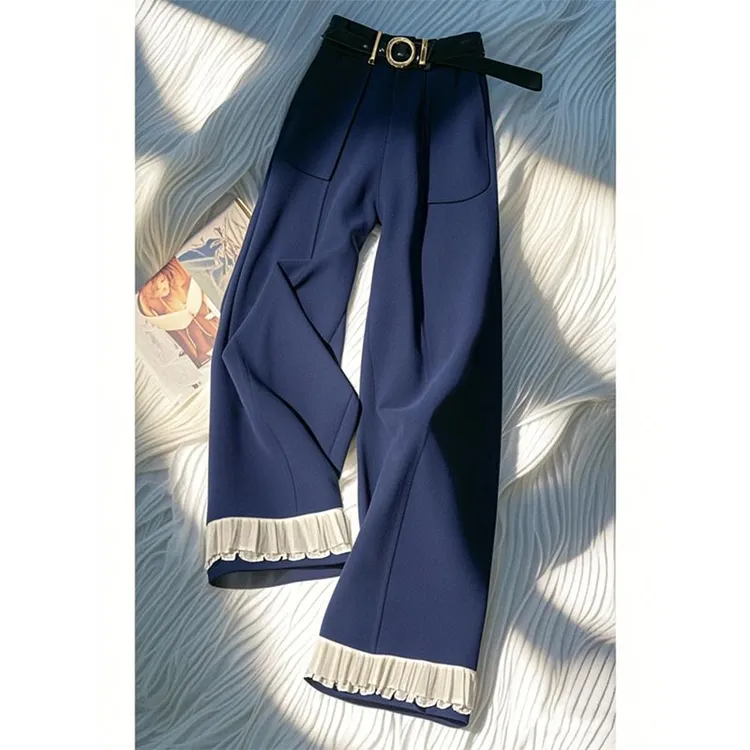 2026春秋新款小个子高级感宽松休闲裤女慵懒风设计蕾丝拼接阔腿裤