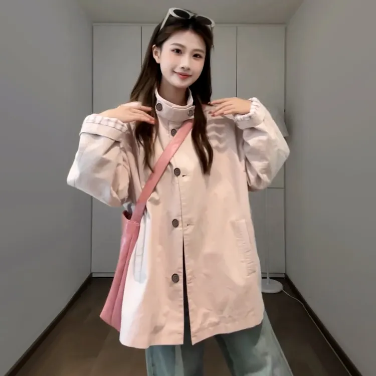 粉色夹克短款风衣外套女早秋季2025新款爆款巨好看上衣韩系棒球服