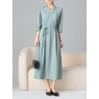 老敏哥法式优雅七分袖连衣裙飘逸中长裙重工刺绣收腰裙S04056831