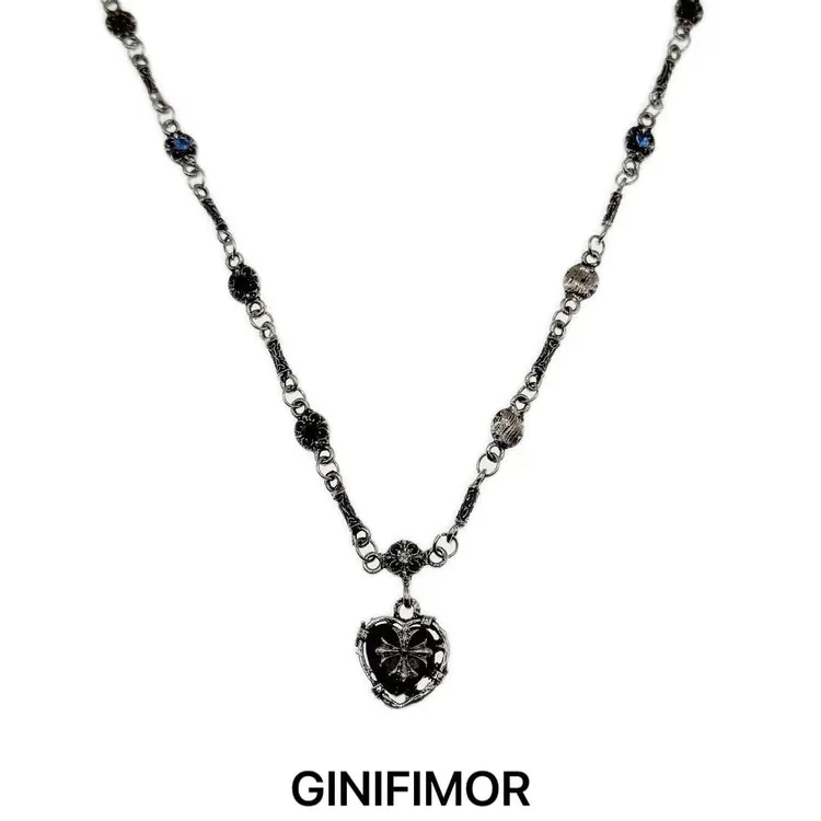 GINIFIMOR 铜合金项链 a699 克罗十字花爱心毛衣链小众项链锁骨链