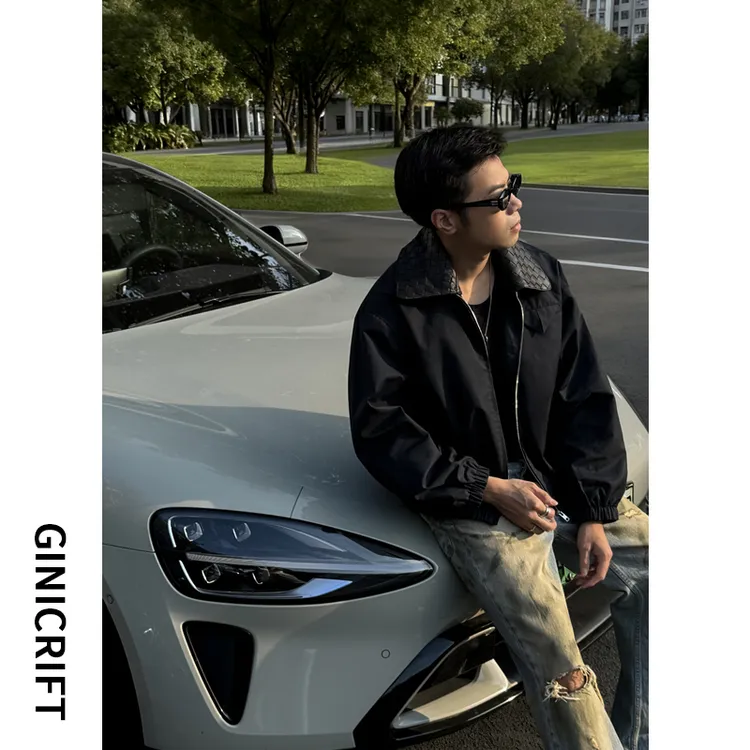 GeneCraft2025秋冬「BV」风高质感420克重手工编织领夹克翻领皮夹克