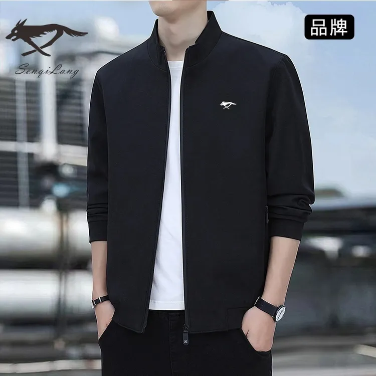 七匹断码狼秋冬男士夹克纯色立领休闲百搭加绒加厚中年休闲男外套