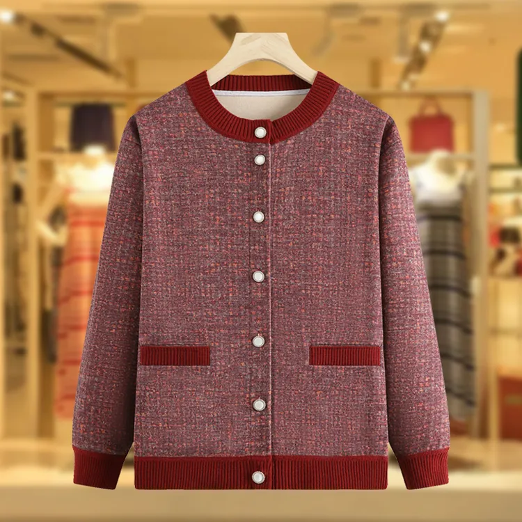中老年人奶奶加绒加厚妈妈装针织开衫女老太太秋冬外套老人上衣服