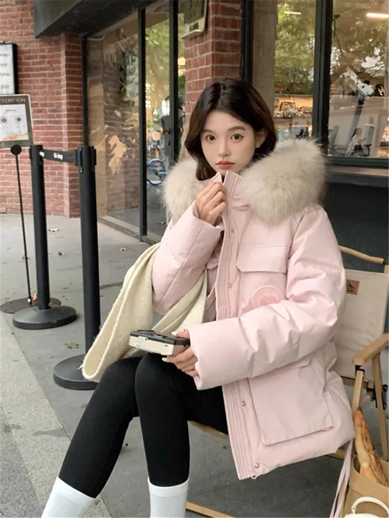 工装毛领派克服羽绒棉服女设计感小众2025冬季新款加厚外套