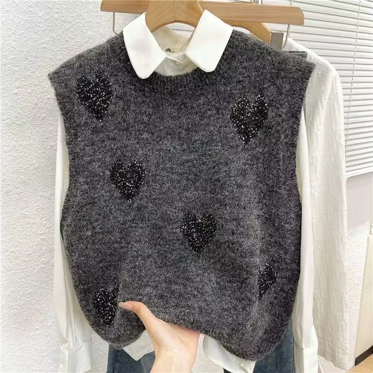 春秋亮片圆领马甲女款2025新款春秋针织背心马甲女款2025新款爆款