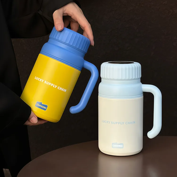 绚青大容量保温杯带把手家用女士学生水杯子户外出携带茶水分离杯