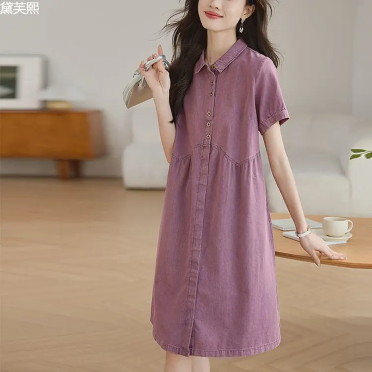 牛仔连衣裙新款女夏季宽松大码显瘦气质妈妈法式超好看薄裙子