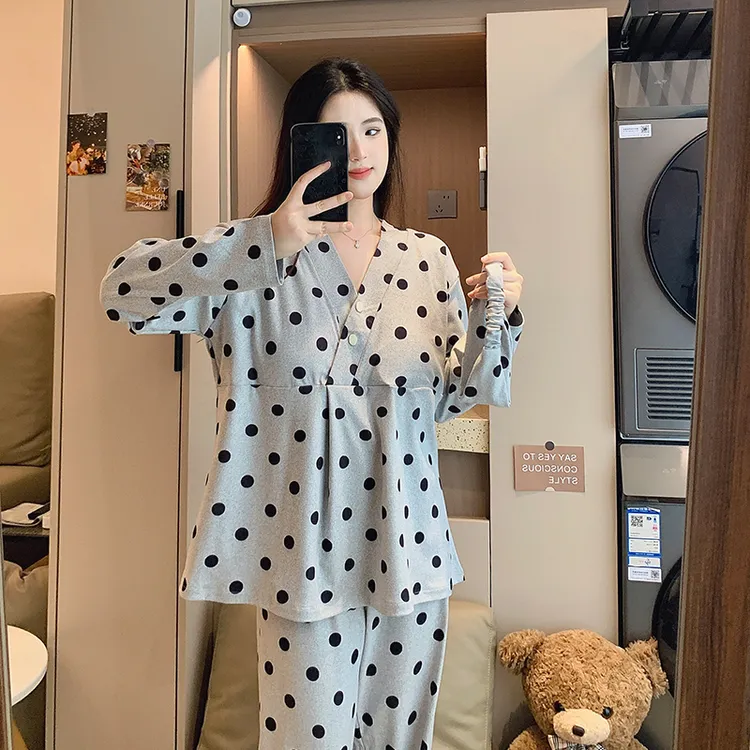德绒免穿文胸月子服秋冬款产后孕妇睡衣春秋季保暖哺乳喂奶家居服