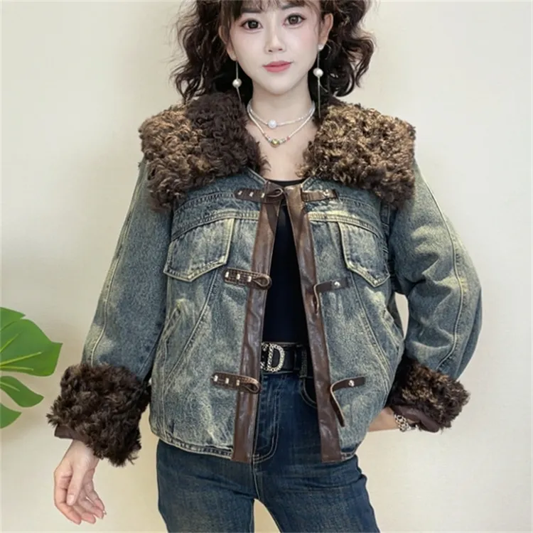 迪否牛仔棉服外套女冬季加厚2025百搭宽松减龄棉衣短款上衣2319