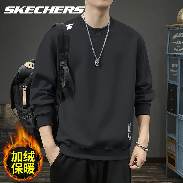 斯凯奇卫衣男款冬季2025新款长袖加绒保暖圆领上衣时尚运动套头衫