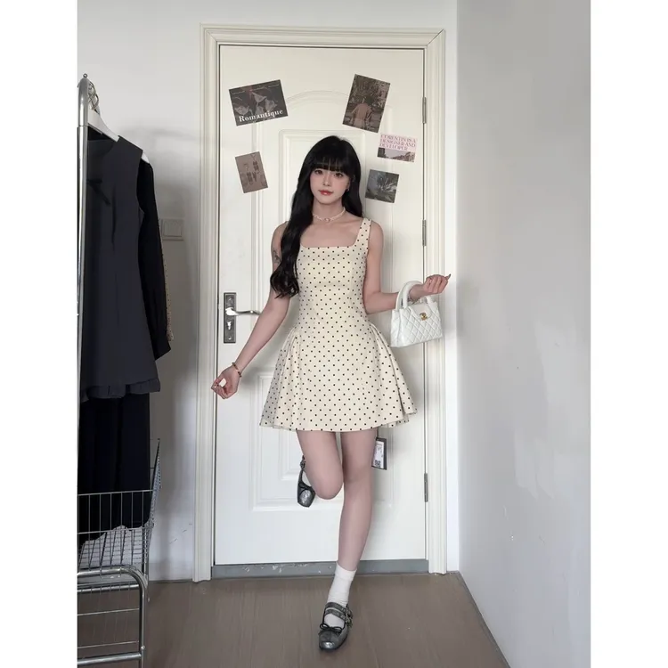 RICHINCHEESE 波点少女 千金波点掐腰连衣裙夏季收腰法式甜美气质