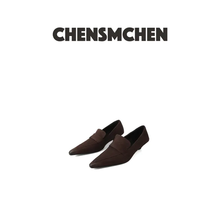 CHENSMCHEN 法式复古真皮尖头低跟通勤猫跟气质小皮鞋8011