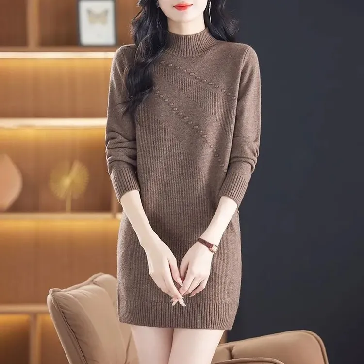 百搭简约慵懒风毛衣女遮屁股洋气2025春秋上衣显瘦百搭针织连衣裙