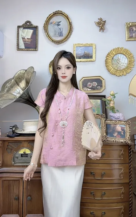 【660】中式立领短袖盘扣国风女装衬衫夏季新款气质显瘦小衫