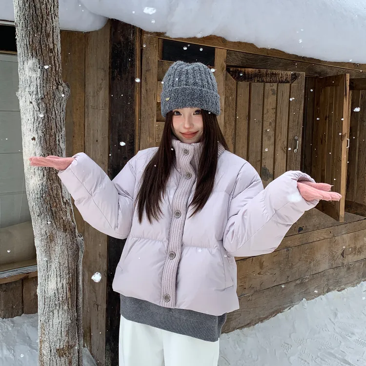 POTNG 短款毛衣立领羽绒服冬季加厚防寒保暖宽松百搭羽绒衣女