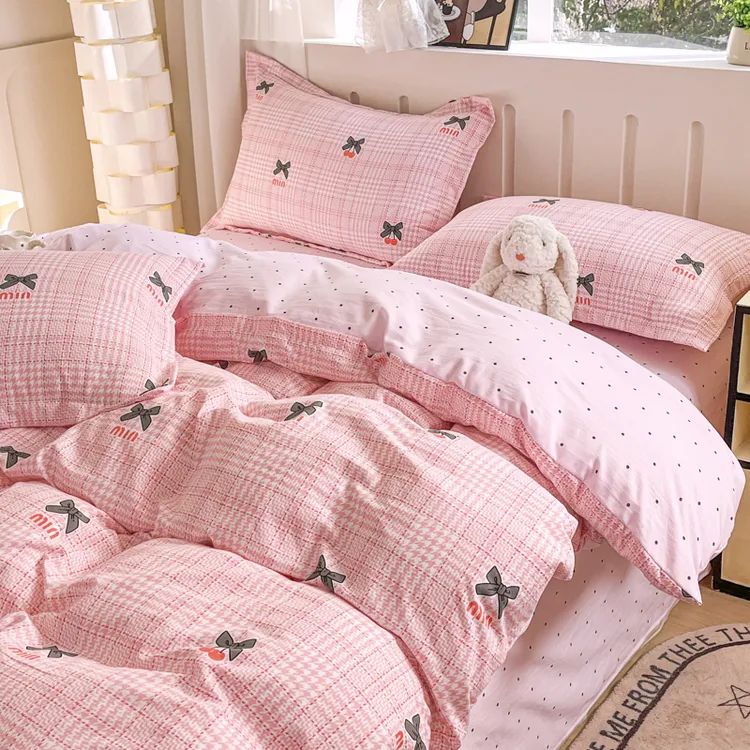 2025新款软糯细腻超柔云朵棉印花云感水洗棉柔软皱皱纱四件套