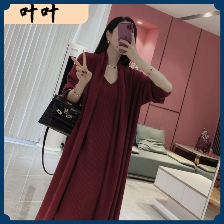 I2025年秋冬两件套新款外套时尚气质连衣裙毛衣开衫套装简约I