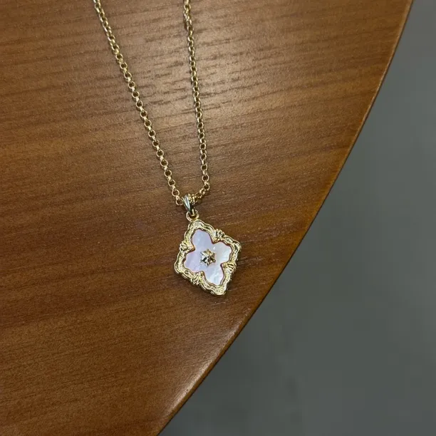 钛钢项链 GULUM 979 【粉色四叶草系列】复古风双面项链