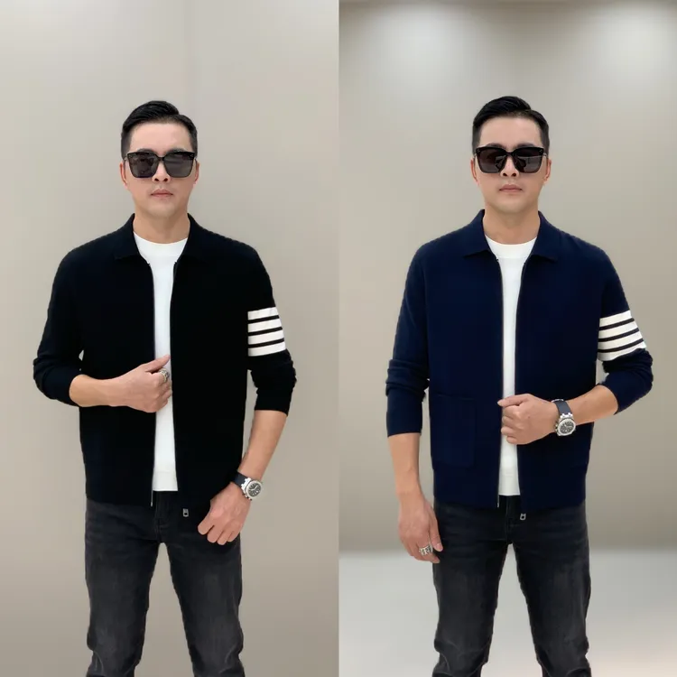 T&X/梯形男士秋季新款简约高级商务休闲翻领弹力针织开衫（250123）