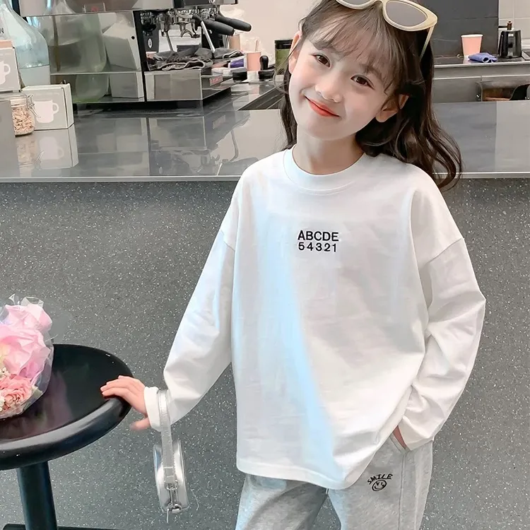 女童白色打底衫春秋款2025新款纯棉女孩秋装长袖T恤儿童秋季上衣
