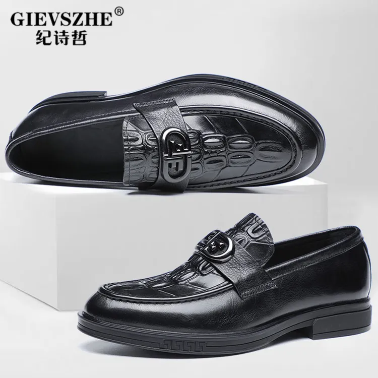 纪诗哲鳄鱼纹纯皮潮鞋乐福百搭休闲男鳄鱼纹男士乐福鞋皮鞋