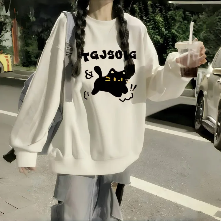 FAVMARTHA女大童爆款无帽卫衣春秋薄款初中学生高中慵懒风宽松上