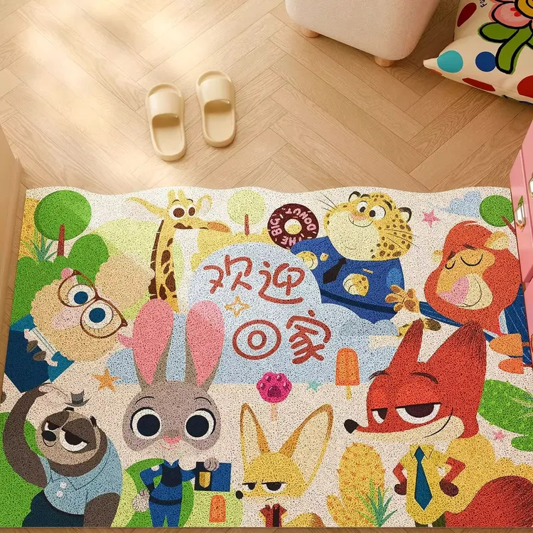 卡通可爱丝圈玄关地垫家用蹭土防滑耐磨入户门垫易打理PVC脚垫
