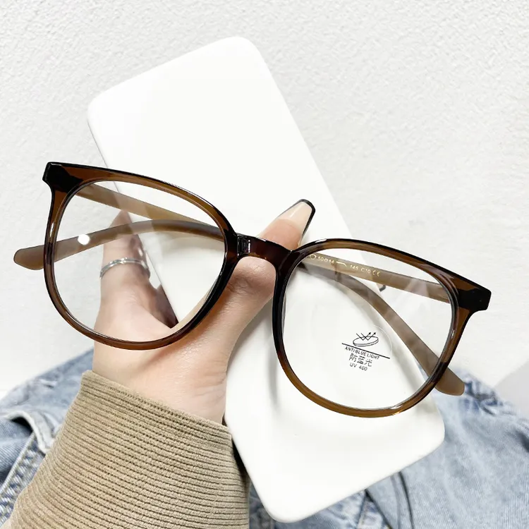 2025新款眼镜素颜眼镜超轻舒适冷茶色韩版大框眼镜架防蓝光镜片