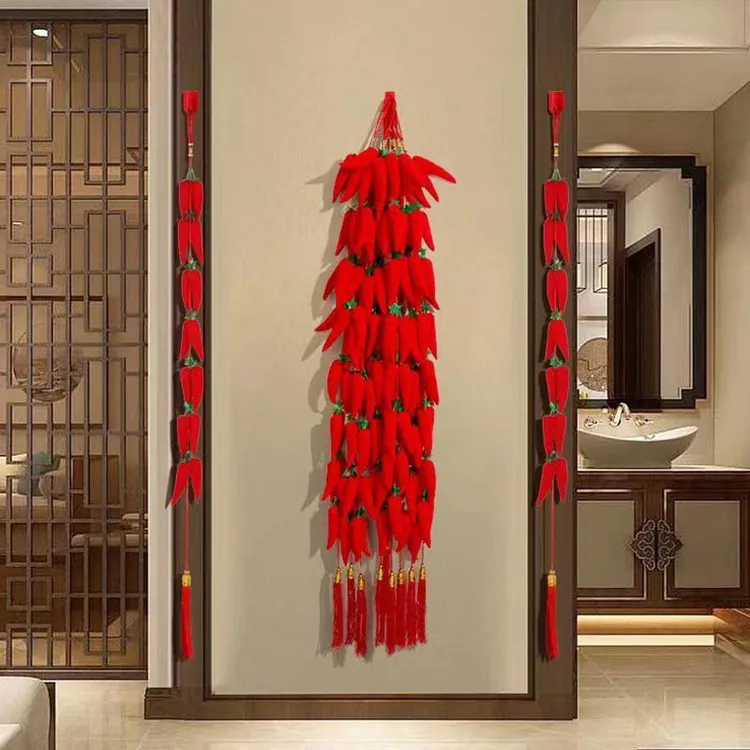乔迁之喜新居新年场景装饰客厅入户门大红辣椒串结婚喜庆挂饰布置