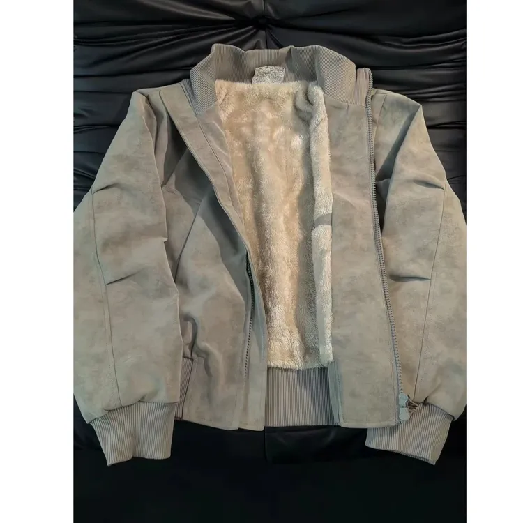 飞行皮衣夹克美式短款扎染廓形冬季男款外套加绒保暖皮衣棒球棉服