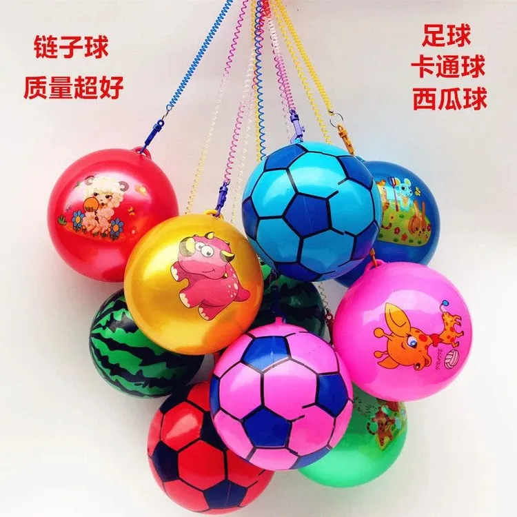 H儿童链子足球西瓜球卡通球充气玩具吊球拍拍弹力球运动带拉绳皮