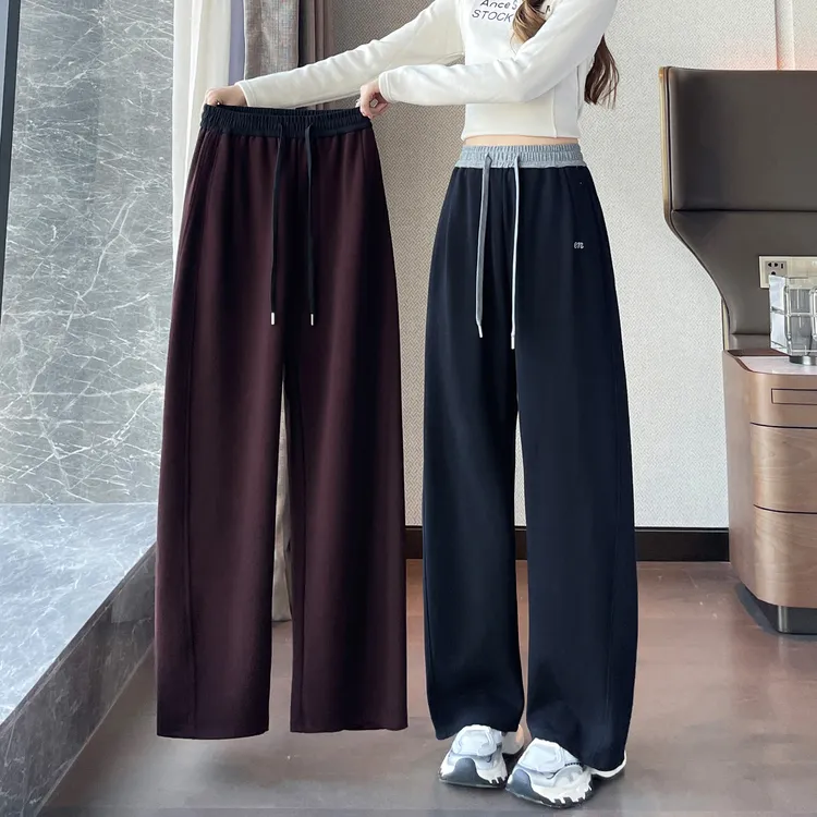 秋冬季弯刀阔腿裤女运动小个子九分宽松加绒加厚直筒休闲香蕉卫裤