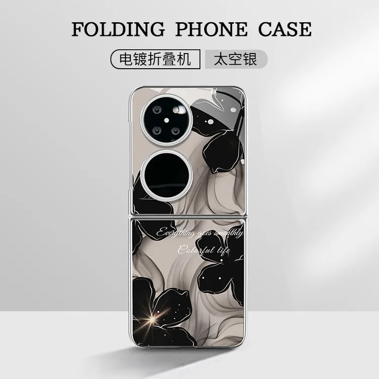 适用于华为pocket2新款水墨花蓝光玻璃折叠手机壳