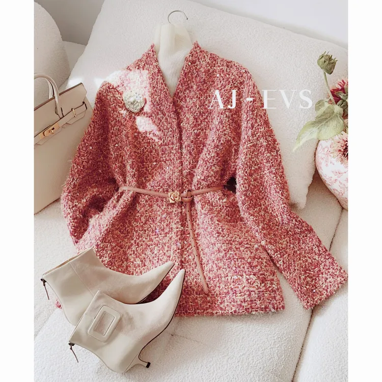 AJ - EVS【2魅力冬季·进口亮片羊毛优雅气质短大衣】