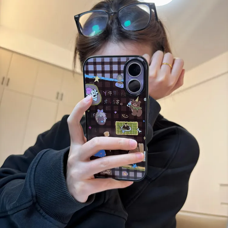 BANCA格子卡通熊适用苹果16/17promax手机壳iPhone15/14/13新款12