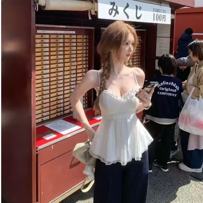 初恋白月光 甜美吊带背心女夏季设计感蝴蝶结收腰显瘦无袖上衣