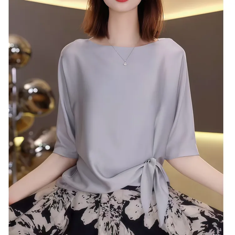 2025夏季百搭气质纯色短袖T恤女款洋气显瘦夏天透气衣服小众上衣