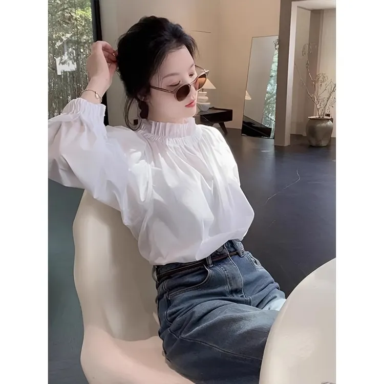 法式木耳边白色衬衫女春秋2025新款轻奢高级感衬衣设计感小众上衣
