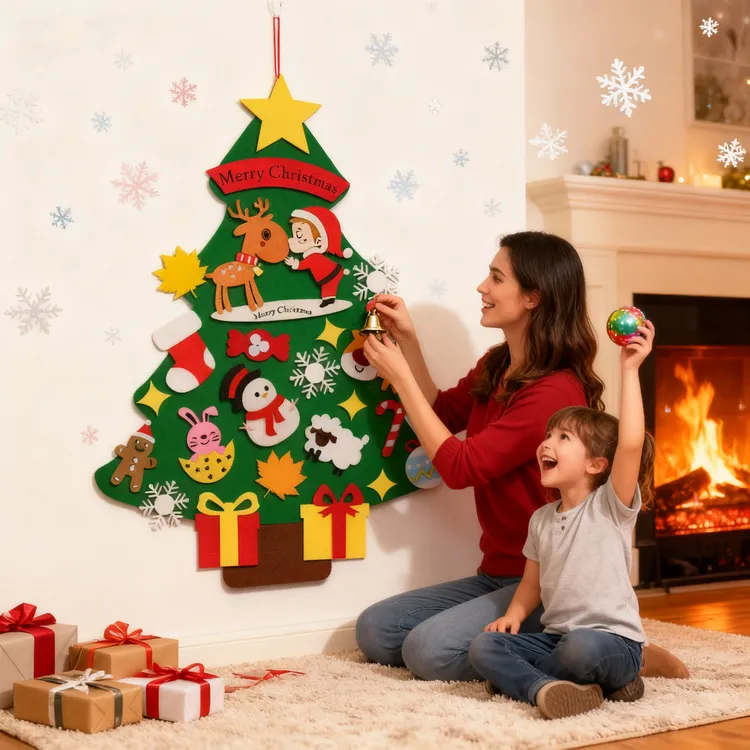 毛绒圣诞树挂件儿童手工DIY装饰品墙面挂饰圣诞节装饰氛围感礼物