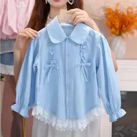 皇室童缘童装秋季女童时尚洋气蓝色衬衣女宝可爱衬衫17730234004