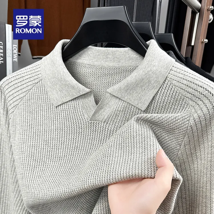 罗蒙老钱风翻领POLO毛衣男士休闲针织衫2025秋季高级感男装打底衫