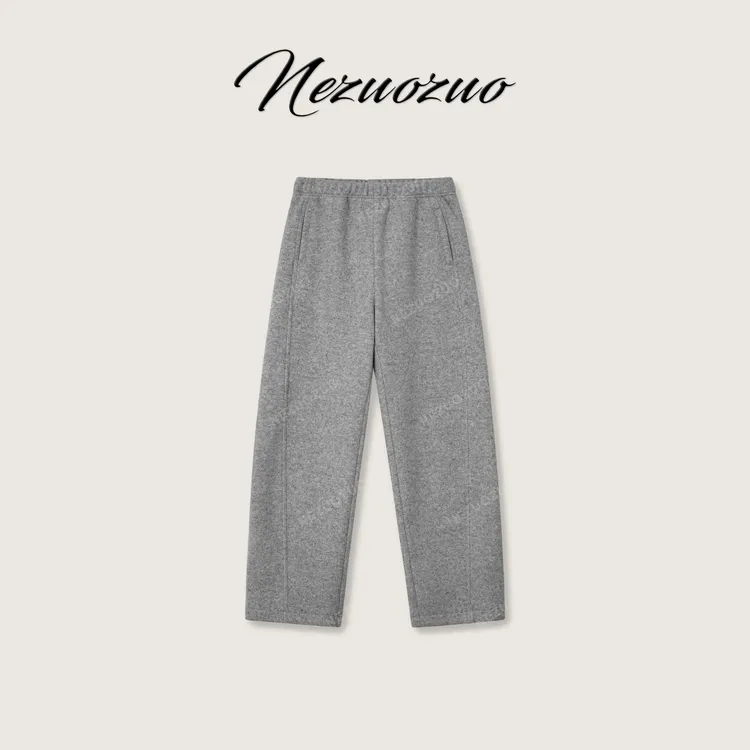 NEZUOZUO【毛呢弯刀裤】秋冬灰色绵羊毛简约宽松百搭毛呢休闲裤