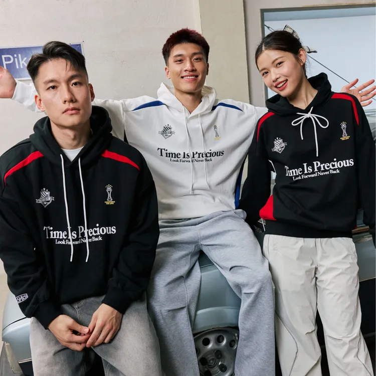 LUSHISI时间可贵主题美式撞色拼接连帽卫衣重磅450克毛圈恒温暖皮