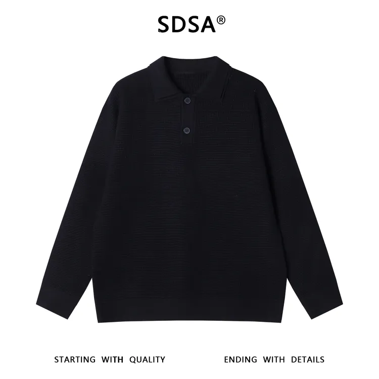 SDSA男士秋冬新款痞帅男装韩版纯色双层polo领针织衫百搭套头毛衣