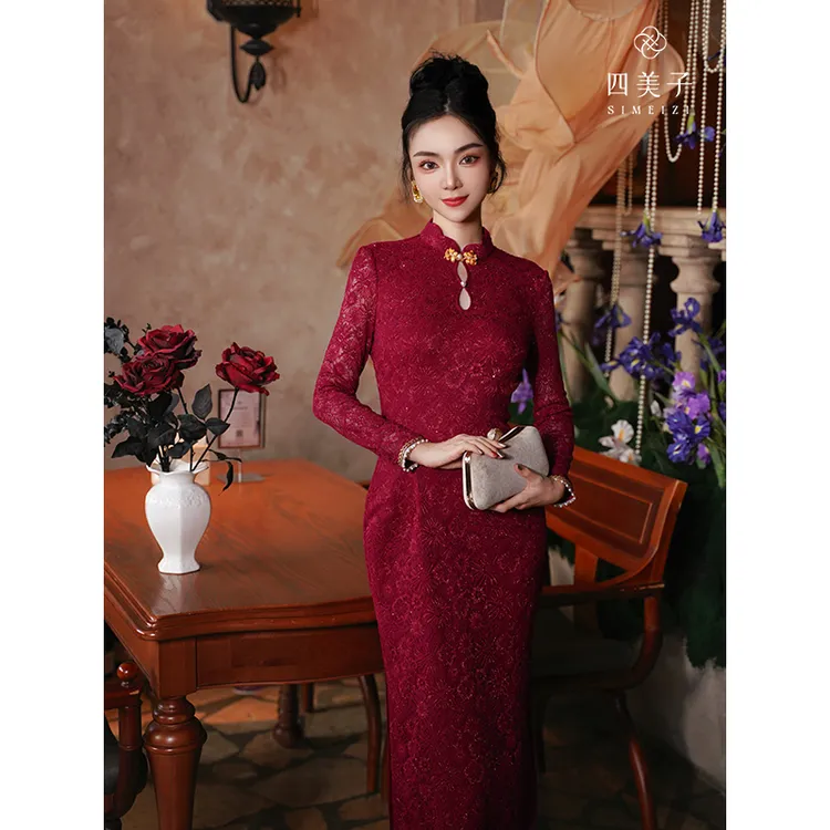 四美子【喜乐】秋季新款新中式气质显瘦优雅红色礼服改良旗袍连衣裙