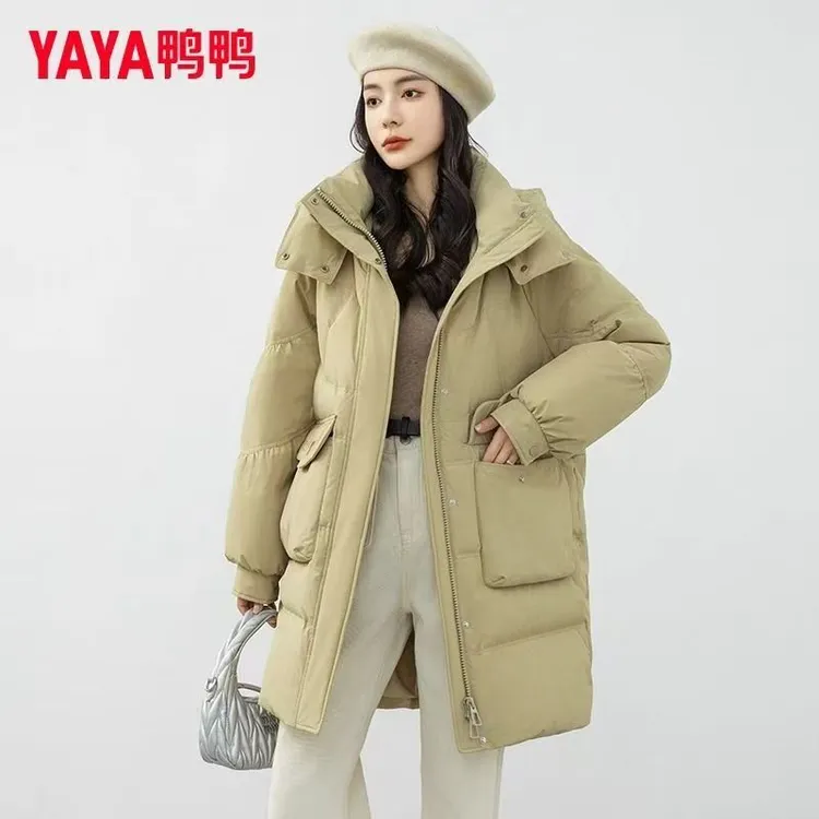 YAYA/鸭鸭拉链时尚中长款加厚韩版连帽仙女风羽绒服YE3B635615L