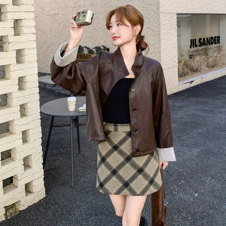 咖色美拉德高级感短款皮衣外套女秋季2025新款小个子气质pu皮夹克