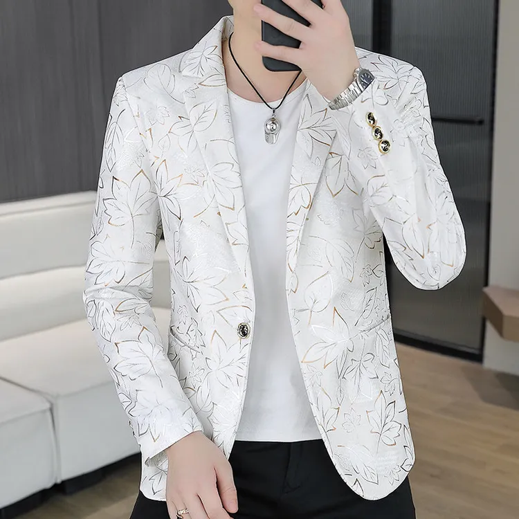 春秋季新款休闲西服男士韩版修身单西青年痞帅个性烫金小西装外套