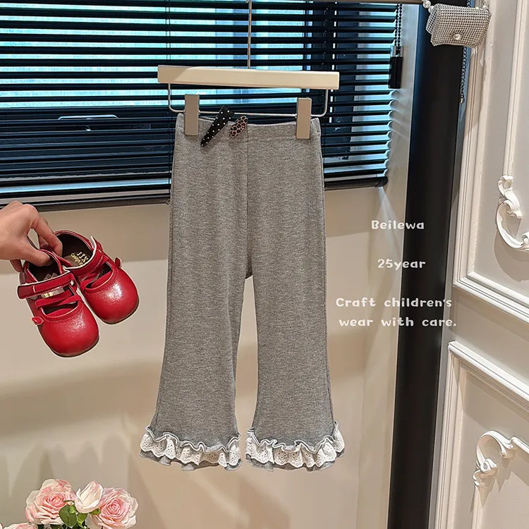 新款女童秋装百搭裤腿花边打底裤女宝宝韩版休闲时尚潮流裤子童装