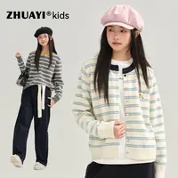 刺绣小马条纹针织开衫拼色毛衣秋季新品女童外套上衣（25405300）4